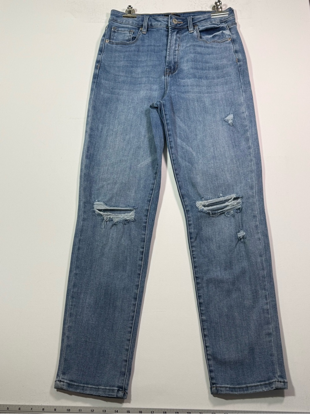 I & M Women's Distressed High-Rise Straight Jeans - Light Blue size 5/6